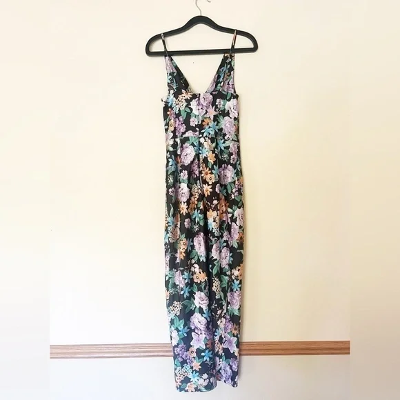 Lulu's Black Floral Midi Dress with Purple & Green Accents - Picture 4 of 14
